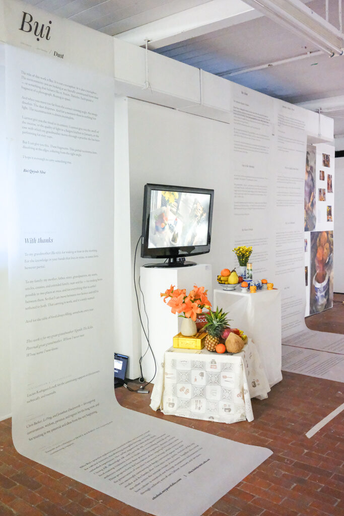 Broadsheet wall text and altar table, Abbotsford Convent, 2025